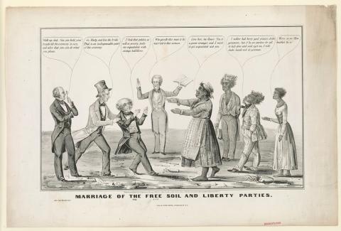 This political cartoon shows the merging of the Free Soil and the Liberty Parties in 1848.