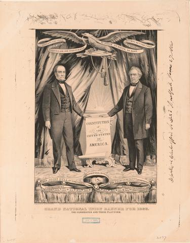 This banner was produced to promote the Constitutional Unionist Party and its candidates for President and Vice-President in the Election of 1860