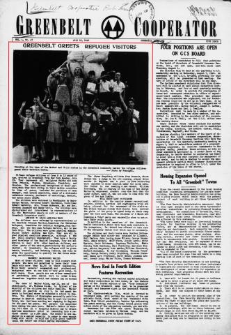 "Greenbelt Greets Refugee Visitors" Newspaper Article, July 25, 1940