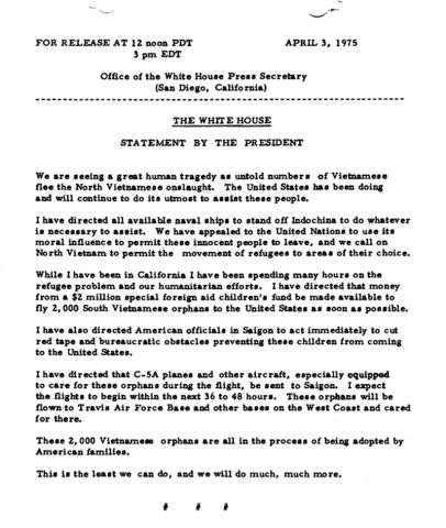 Gerald Ford's indochina report about refugees