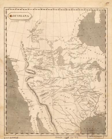 The 1805 map shows the Louisiana Territory next to the United States separated by the Mississippi River.