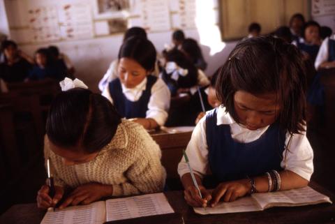 School children at the Paljor Namgyal Girls School in Sikkim, India. 