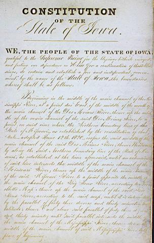 This document is the original official constitution of the State of Iowa from 1857,