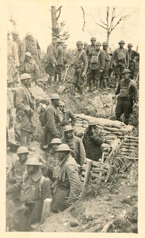 American soldiers in a trench during World War I.  
