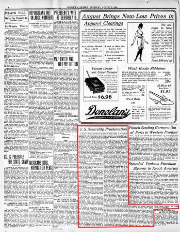 The article above was a transcription of the US Neutrality Proclamation that ran in an issue of the Ottumwa Tri-Weekly Courier. 