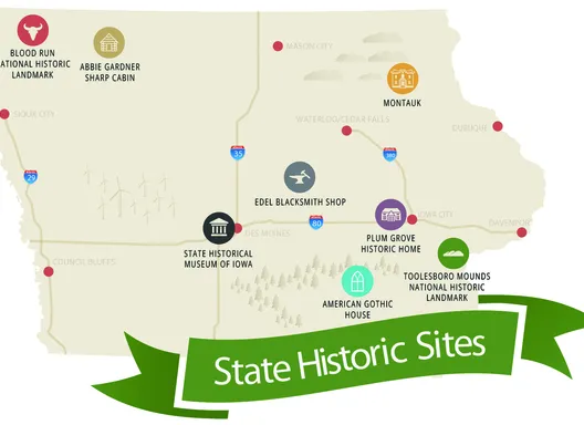 State Map of Iowa and its historical marker locations