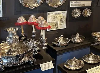 Elaborate silver service used aboard the USS Iowa