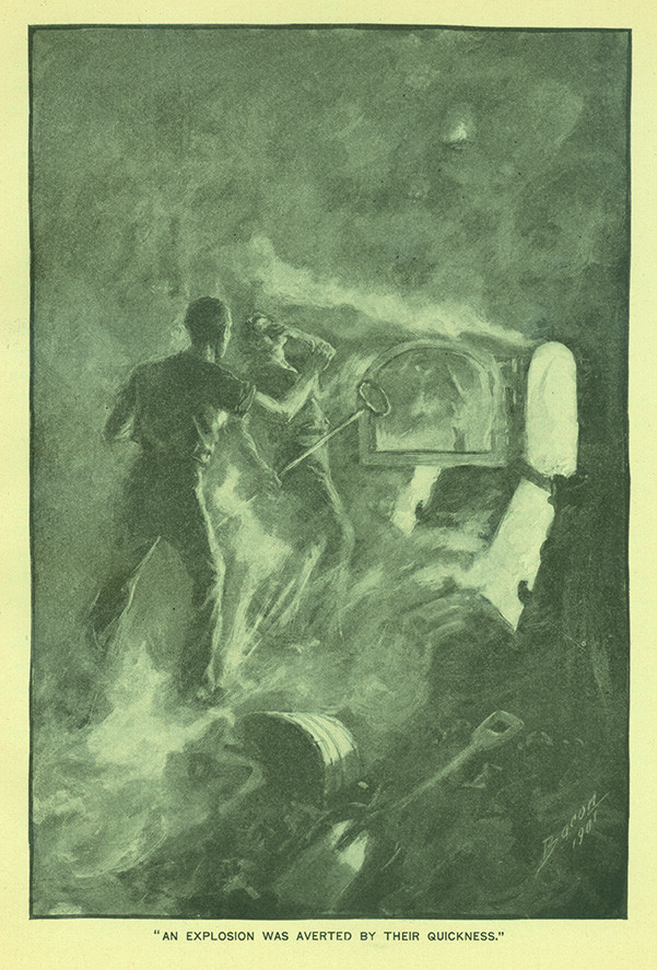 Robert Penn and Philip Keefer extinguishing 1898 boiler fire.